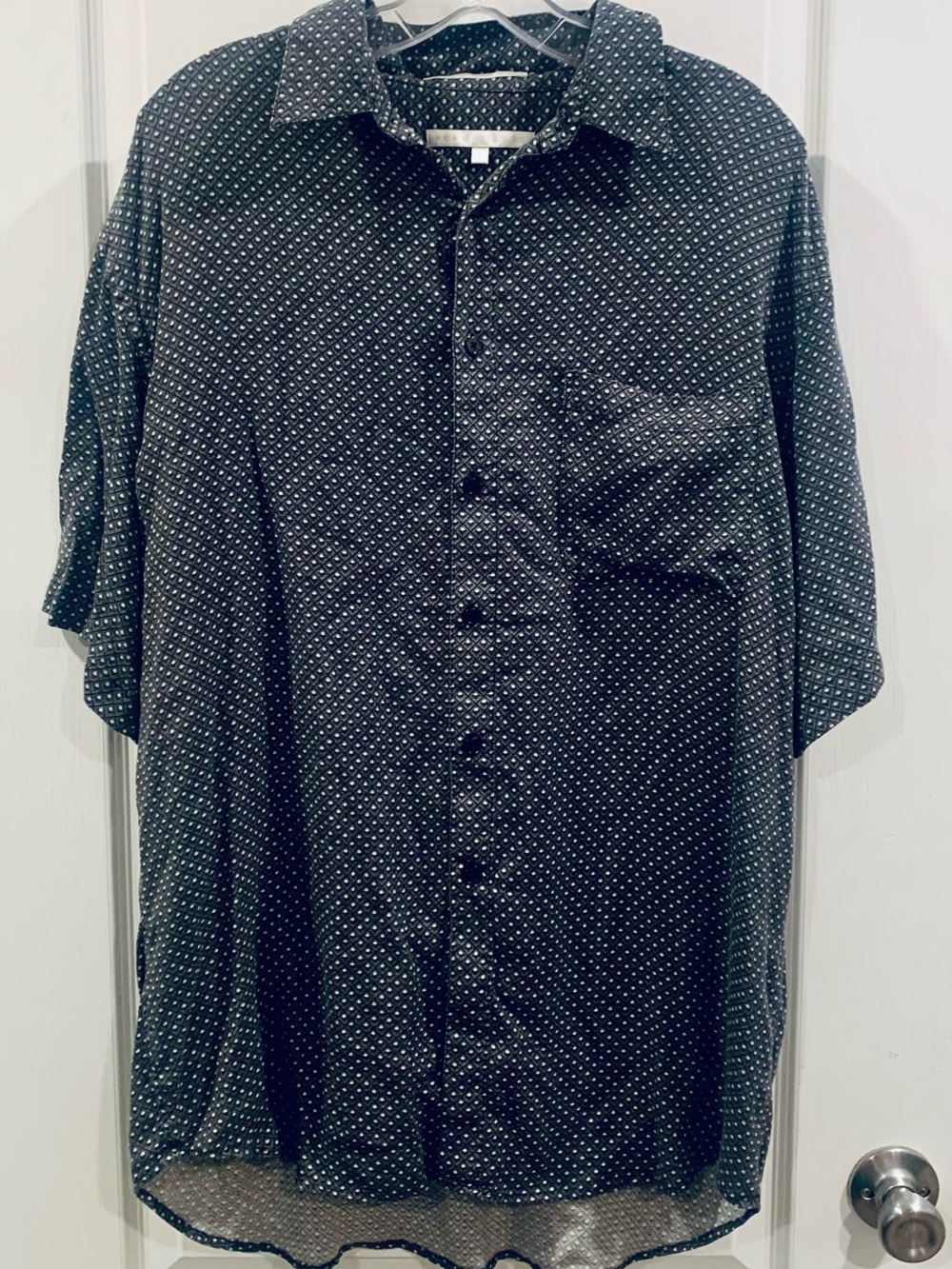 Men's Short-Sleeve Black Microdot Shirt Silk/Rayon